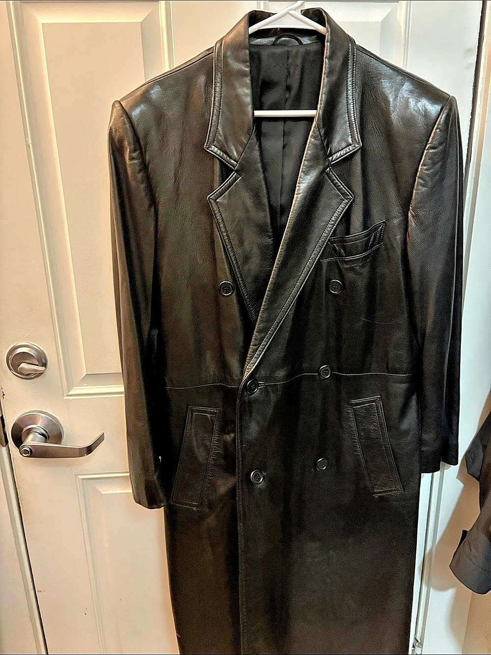 Vintage Anne Klein  Black Leather Trench Coat sample